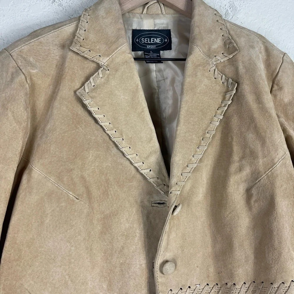 Selene Sport Y2K Suede Leather Braided Button Down Jacket - Picture 4 of 12